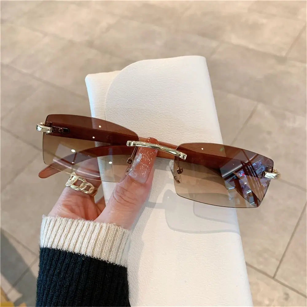 Trendy Punk Sunglasses Rimless Rectangle Sun Glasses for Women Men UV400 Driving Shades Fashion Frameless Gradient Eyewear Quake
