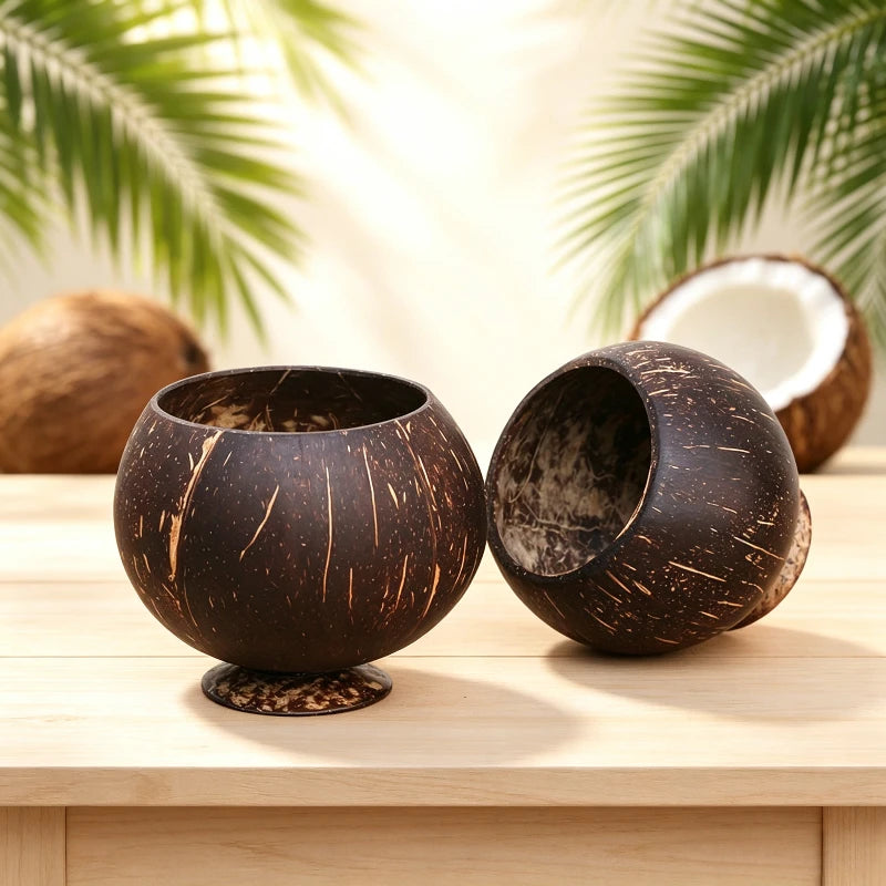 1PC Handmade Coconut Shell Goblet Cup with Base Japanese Style Bowl for Milkshake Dessert Salad Home Drink Cup Quake