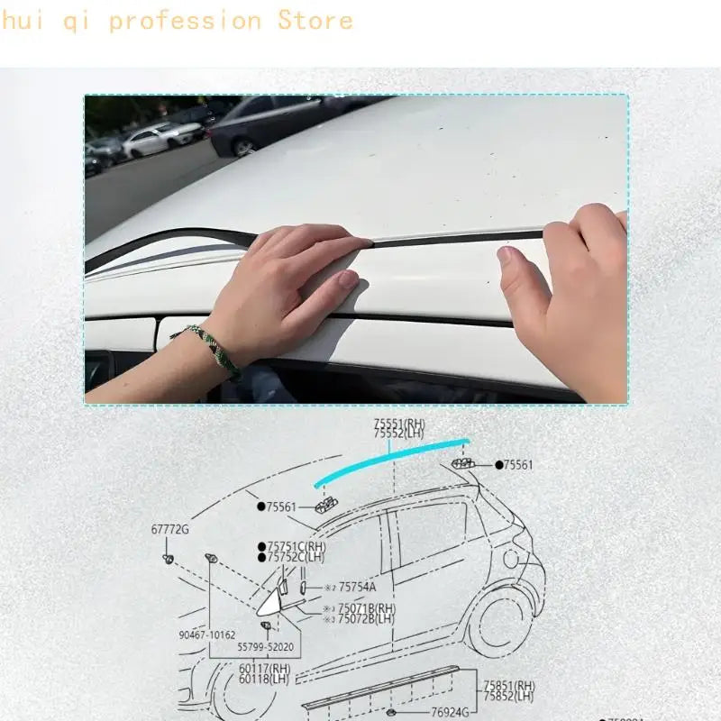 2pcs Premium Rubber Roof Drip Molding Seal Suitable for Hatchback 2014-2018 Left Side 75551 0D082 Right Side 75552 0D132 H8WE Quake