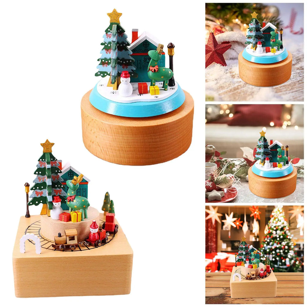 Christmas Musical Box with Revolving Dolls Handmade Play Merry Christmas Songs for Friends Children Wife New Year Collectible Quake