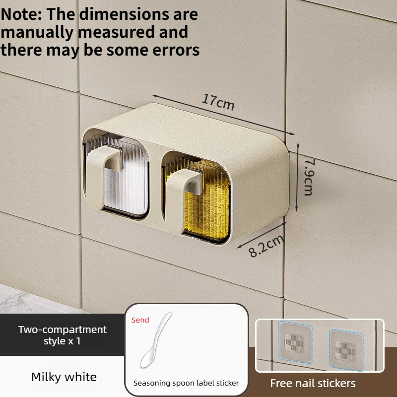 Wall-mounted Compartment Spice Organizer Moisture-proof Seasoning Box Multi-grid Kitchen Salt Pepper Storage Rack Quake Two grids