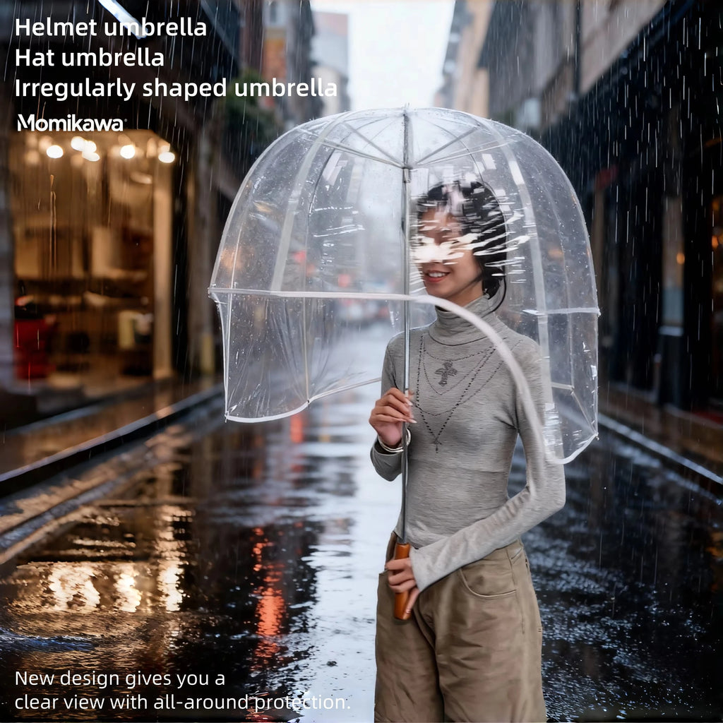 Long-Handled Helmet Umbrella Windproof Waterproof Transparent Fun Cap for Outdoor Weather Quake 5K full-fiber