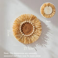 Hand‑Woven Straw Wall Hanging Boho Round Wicker Wall Decor Rustic Tapestry Ornament for Home Living Room Entryway Quake A