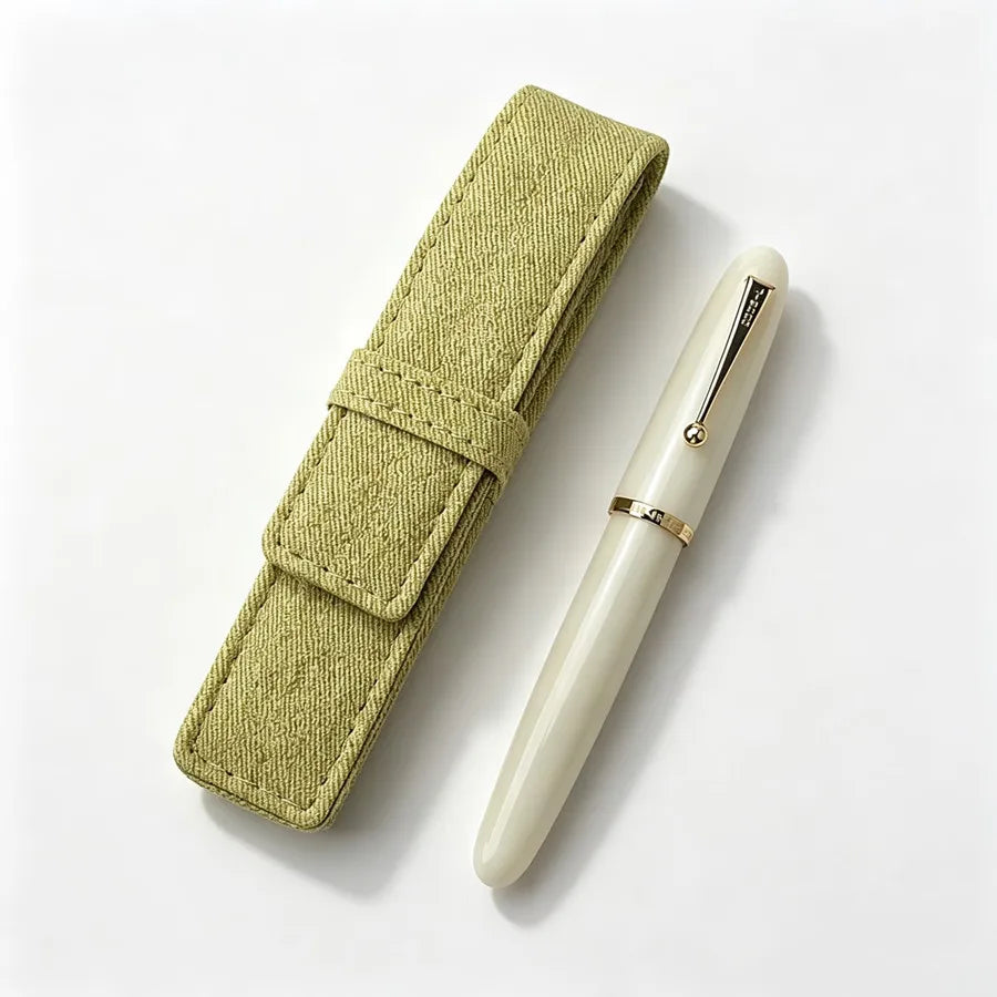Jinhao 9019 White Resin Fountain Pen Gold Nib Retro Smooth Writing Pen With Green Cloth Pen Sleeve Vintage Office Stationery Quake 9019-3 M 0.7MM