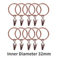 10PCS Curtain Rings Clips Metal Decorative Rustproof Drapery Window Curtain Hanging Ring Hook Hanging Clothes Cap Clip 25/32mm Quake Red Bronze-32mm