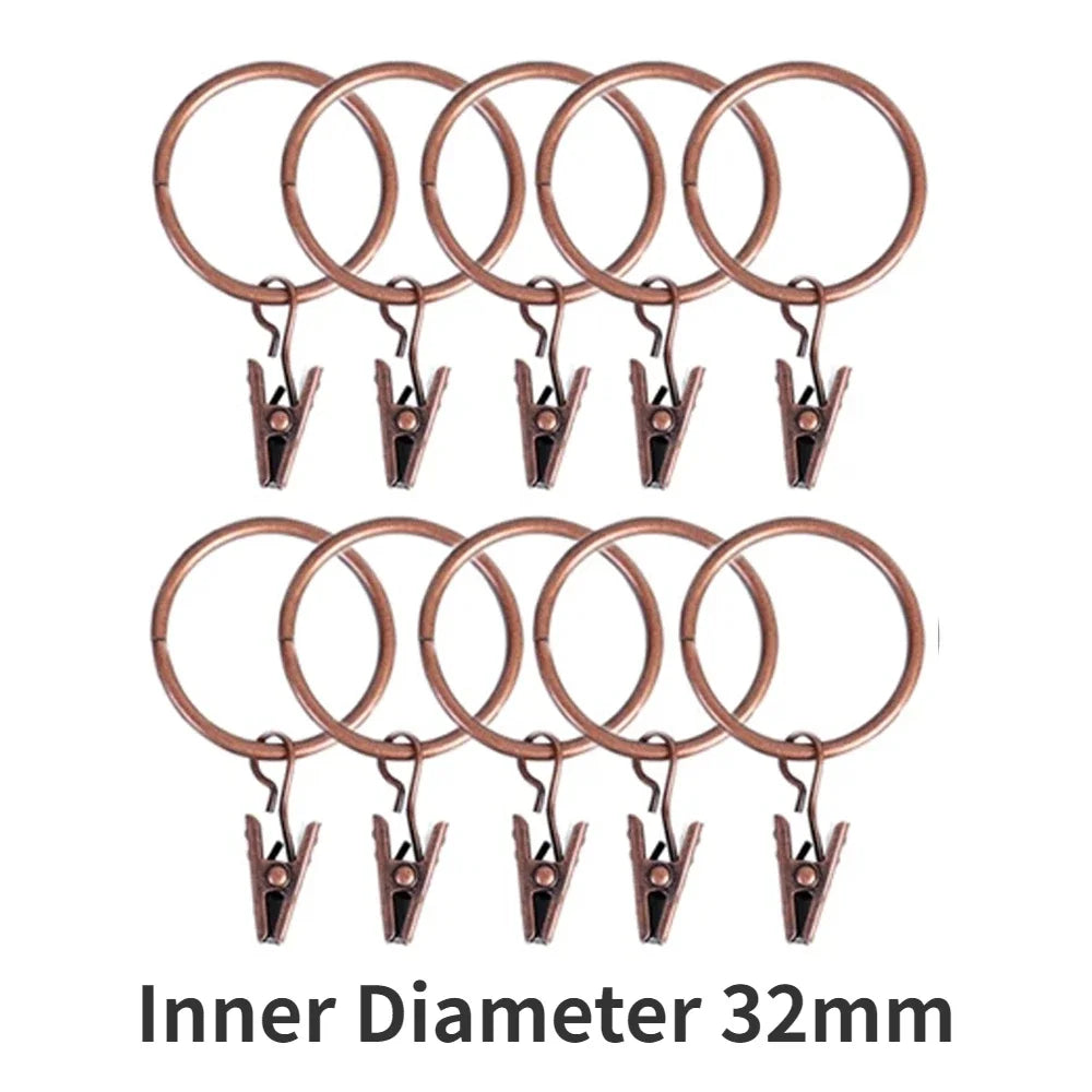 10PCS Curtain Rings Clips Metal Decorative Rustproof Drapery Window Curtain Hanging Ring Hook Hanging Clothes Cap Clip 25/32mm Quake Red Bronze-32mm
