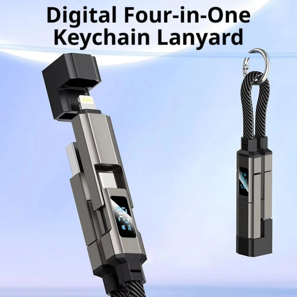 4-in-1 Keychain Charging Cable LED Digital Display 65W Super Fast Charging Braided Zinc Alloy Multi Charger Cord Quake