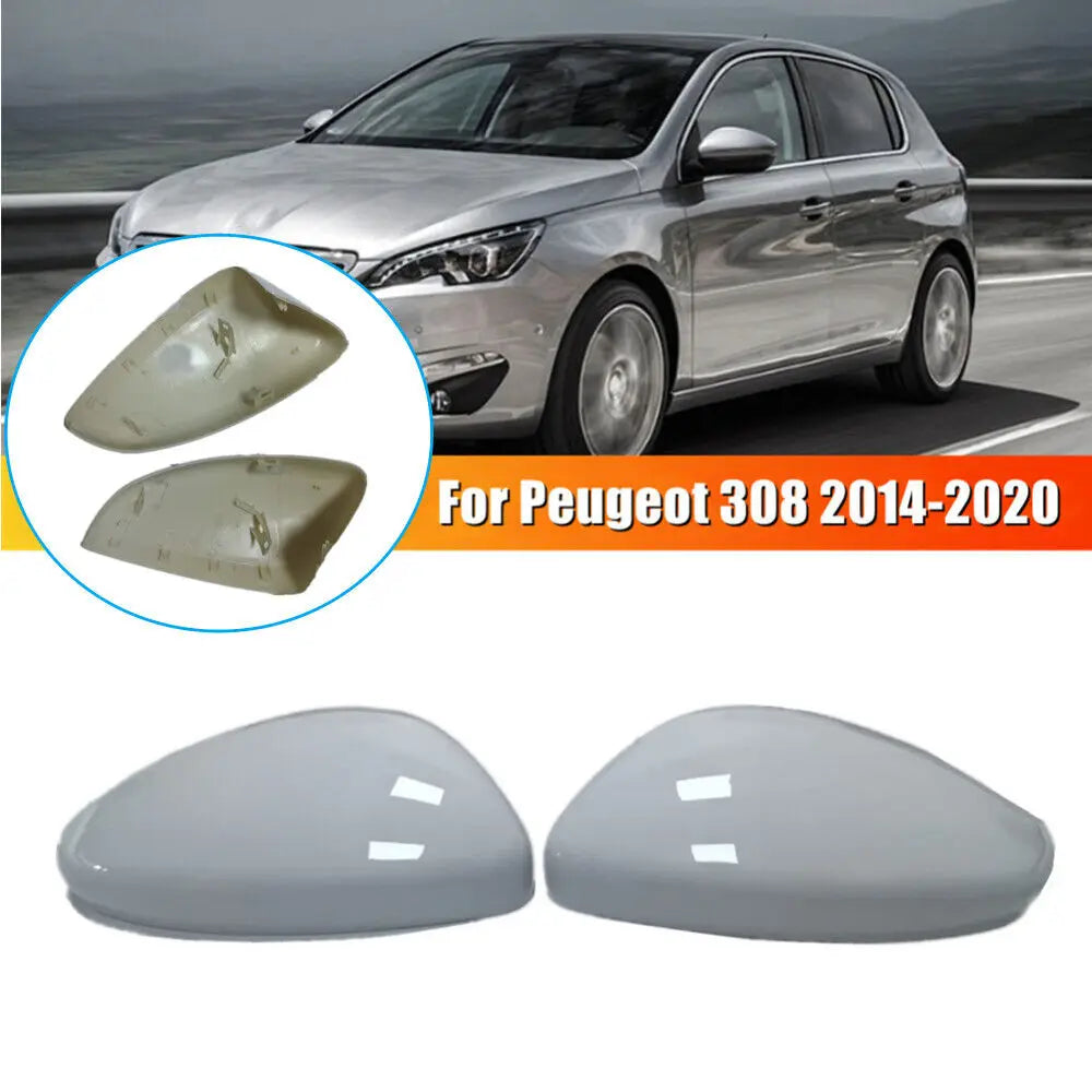Side Door Mirror Cover Caps Replacement Gloss Black White For Peugeot 308 MK2 T9 2014-2021 Pair Left Right Quake