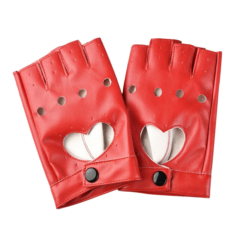New Fashion PU Leather Fingerless Dance Glove Gothic lolita Jazz Style Driving Dress Performance Mittens Quake Red
