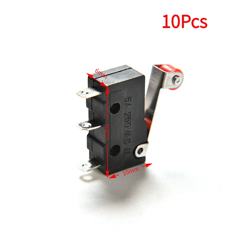 10Pcs Micro Roller Lever Arm Open Close Limit Switch KW12-3 PCB Micro Switch‘ Quake 10Pcs