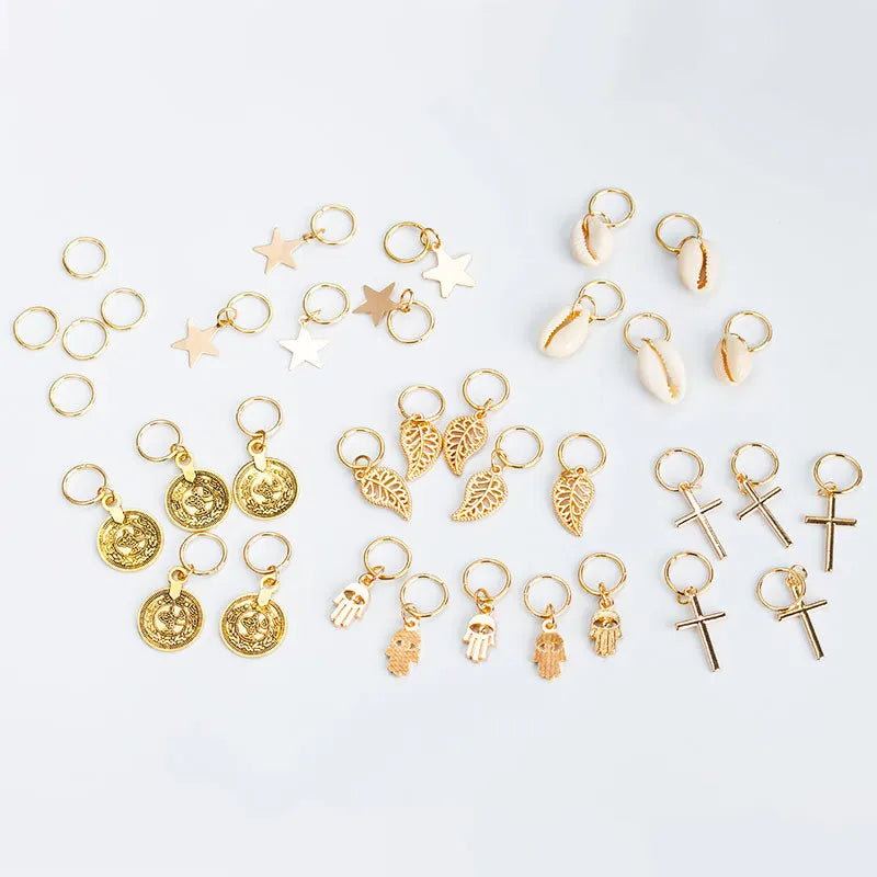 5pcs/Pack Stars Ring Charms Hair Braid Dread Dreadlock Beads Clips Cuffs Rings Jewelry Dreadlock Clasps Hair Accessories Tools Quake