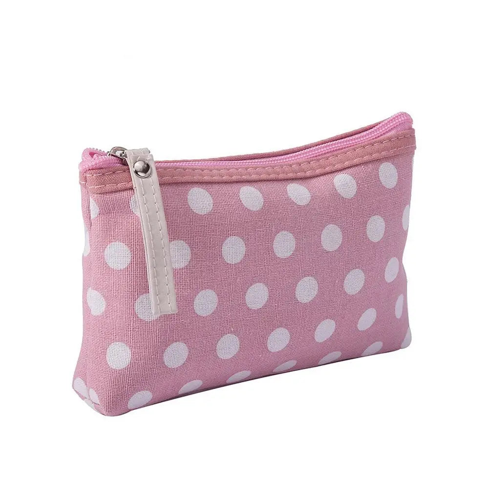 Portable Small Cute Polka Dot Canvas Makeup Bag for Women Girls Simple Travel Lipsticks Organizer Cosmetic Pouch with Zipper Quake Pink