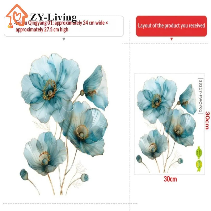1Sheet PVC Watercolor Flower Stickers Toilet Sticker Bright Wall For Home Vinyl Car Decal Toilet Decoration Quake