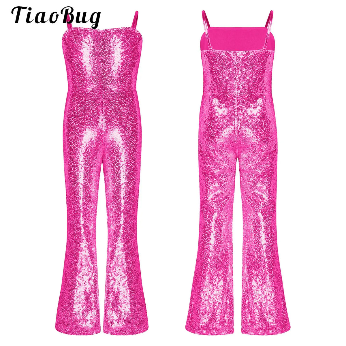 Shiny Halloween Hippie Costume Bell Bottom Jumpsuit for Girls Movie Character Sequins Disco Outfit 70s 80s Prom Party Costume Quake