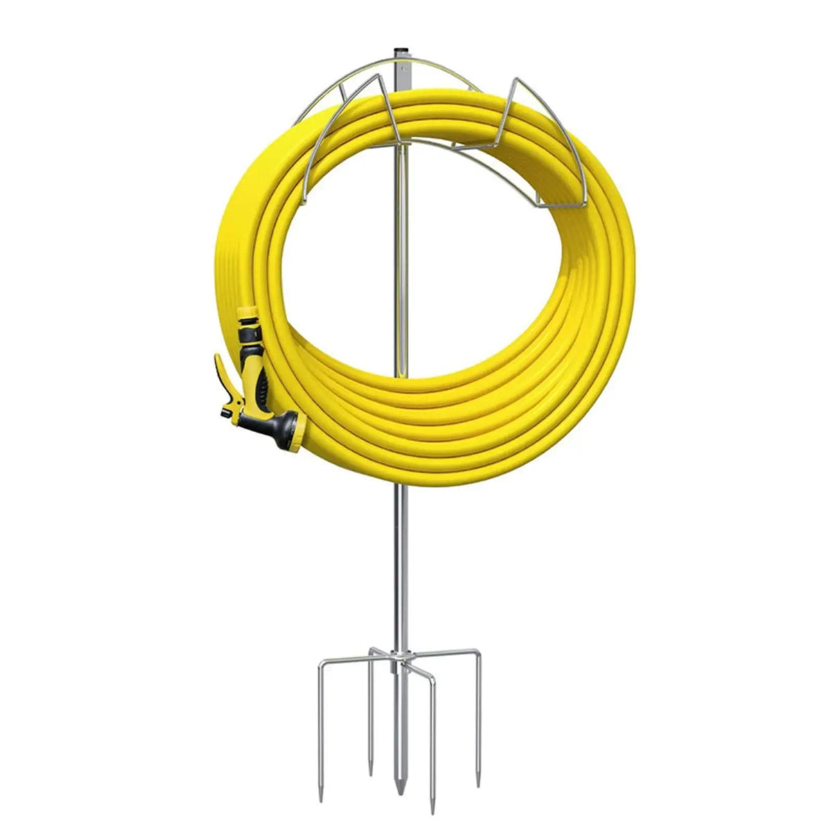 Garden Hose Storage Rack Stainless Steel 5 Prong Ground Plug Freestanding Stand for Outdoor Lawn Patio Water Pipes Quake