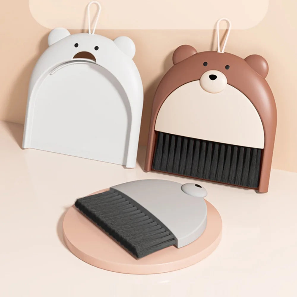Small Broom Dustpan Set Cartoon Teddy Bear Household Desktop Garbage Shovel Small Dustpan Mini Foldable Quake