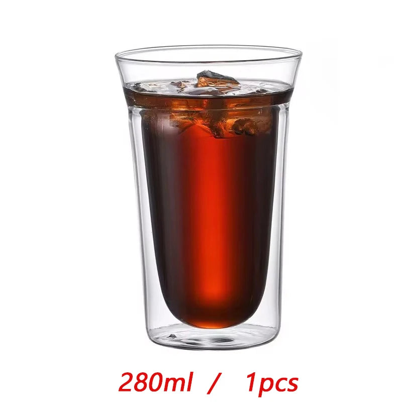 YWDL Double-layer Glass Cup Transparent Espresso Coffee Cup Anti-scalding Milk Brandy Wine Teacup Cup Glass Mug Drinkware Quake 280ml 1pcs 120-335ml
