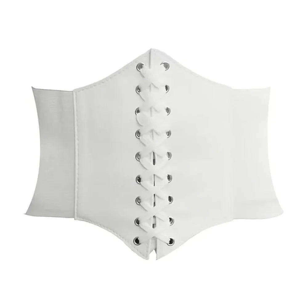 Wide Corset Waist Belt Elastic Design Slimming Waistband Strap External Wear Decorative Waist Strap For Skirts Dress Top Clothes Quake White