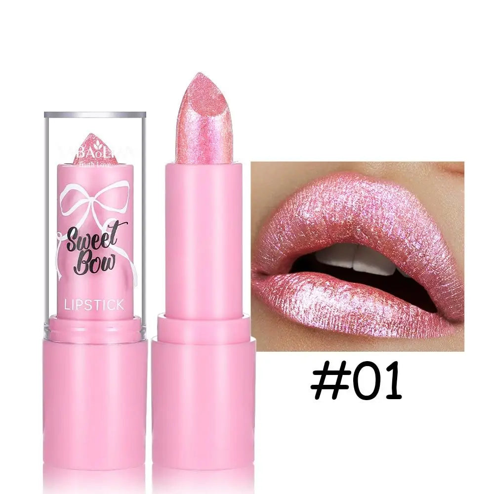 Metallic Pink Glitter Lipstick Long Lasting High Shine Diamond Nude Shimmer High Impact Full Coverage Sexy Lip Makeup for Women Quake 01