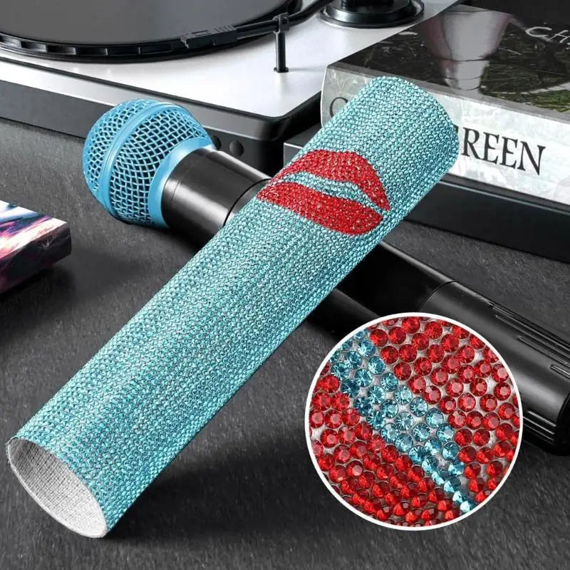 Rhinestones Microphone Handle Sleeve for Wireless Microphone Handle, Sparkly Grip Cover with Soft Inner Liner for Karaoke K1KF Quake