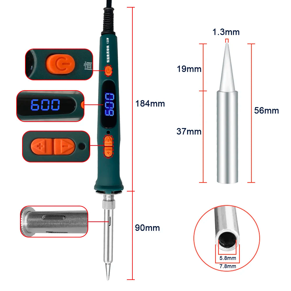 120W Digital Soldering Iron Repair Soldering Tool Set Electric Soldering Iron Dual Calibration Temperature 200-600C 907S Quake