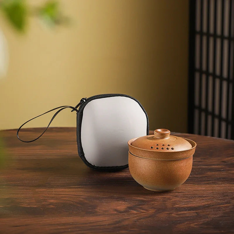 One-person quick cup covered bowl travel tea set mini tea water separation tea maker outdoor stoneware wood-fired portable suit Quake