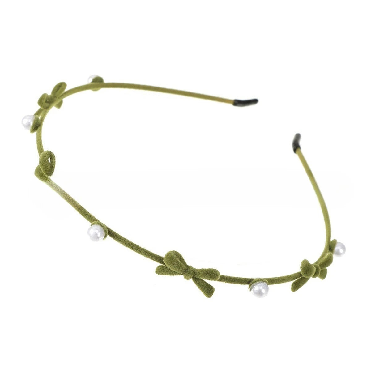 Sweet Cute Bow Headband Fine Velvet Pearl Flower Headband for Women Girls Outdoor Hair Hoop Pressing Hair Styling Accessories Quake green
