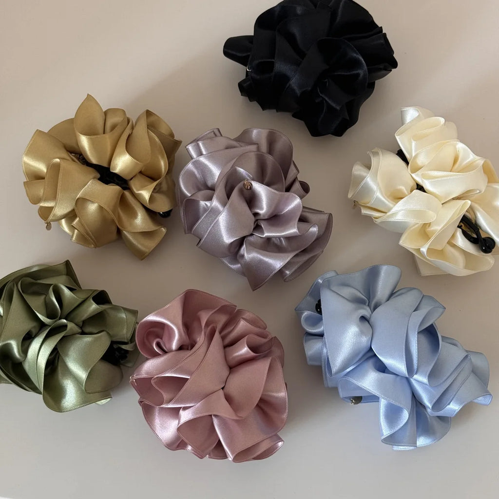 Korean Satin Flower Banana Clip Fashion Elegant Ponytail Clip for Women Girls Back Head Ponytail Hairpin Female Hair Accessories Quake