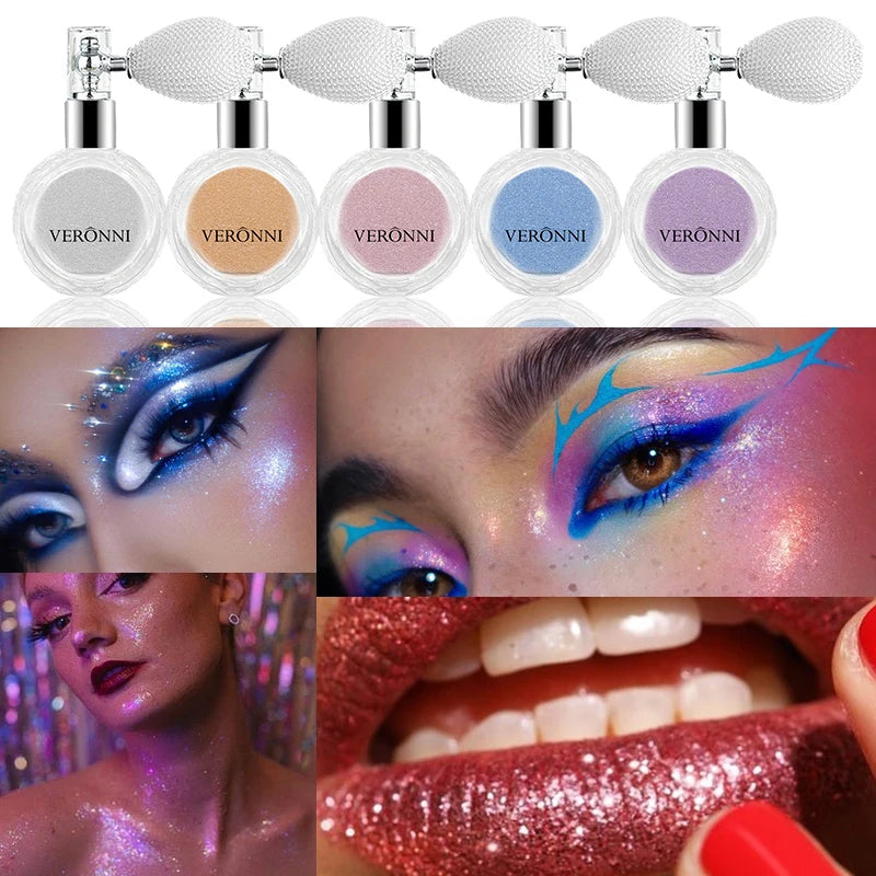 Fashion Highlighter Powder Spray High Gloss Glitter Powder Spray Shimmer Sparkle Powder Makeup for Face Body Highlight Makeup Quake