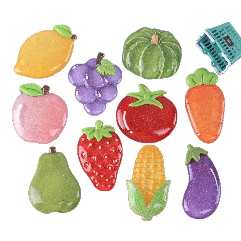 10pcs Simulation Sweet Fruit Vegetable Slice Resin Flatback Cabochon Fake Food For Hair Bows DIY Phone Crafts Making Accessories Quake