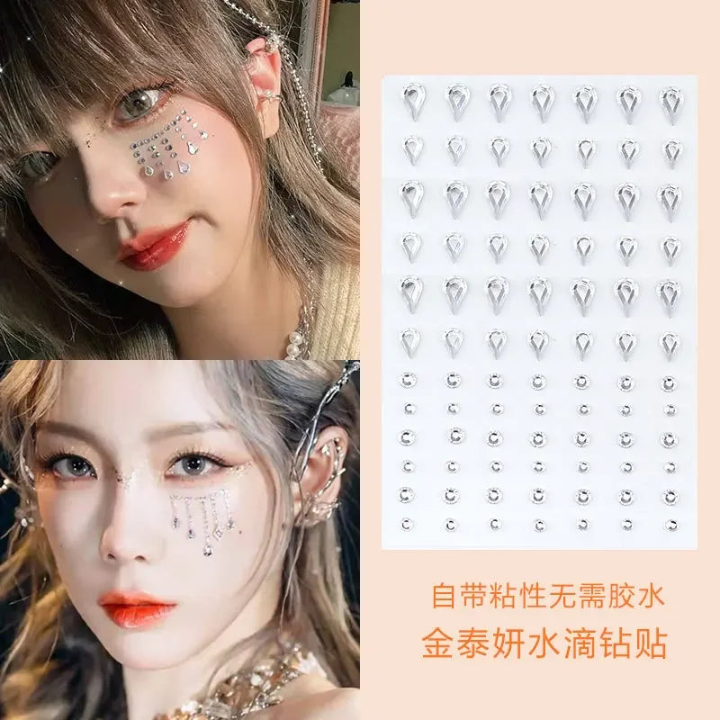 Eye Tear Makeup Teardrop Diamonds Rhinestone Stickers Self Adhesive Face Decoration for Women DIY Party Temporary Tattoo Sticker Quake NO.21