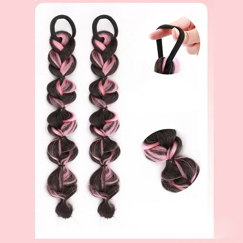 2 Pcs/set Synthetic Bubble Twist Ponytail High Elastic Wig Women Hair Side Natural Lantern Wig Braid Black Hous Tail Hairpiece Quake