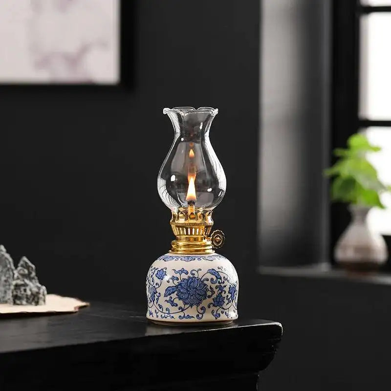 Vintage Ceramic Butter Lamp Traditional Tea Room Home Decor Wick Antique Buddha Lighting Lamp Atmosphere Lamp Decoration Quake simple Packaging
