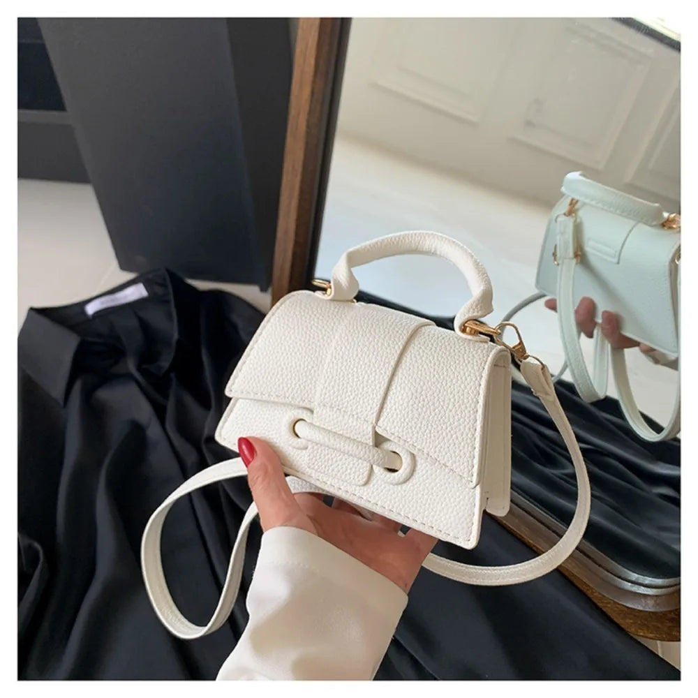 High Quality PU PU Leather Bag Solid Color Buckle Square Bag Shoulder Crossbody Bag Quake White