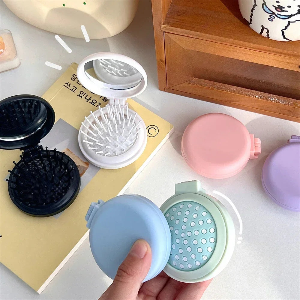 Small Size Hair Comb with Folding Mirror Traveling Portable Massage Folding Comb Women Girl Air Cushion Hair Brush Styling Tools Quake