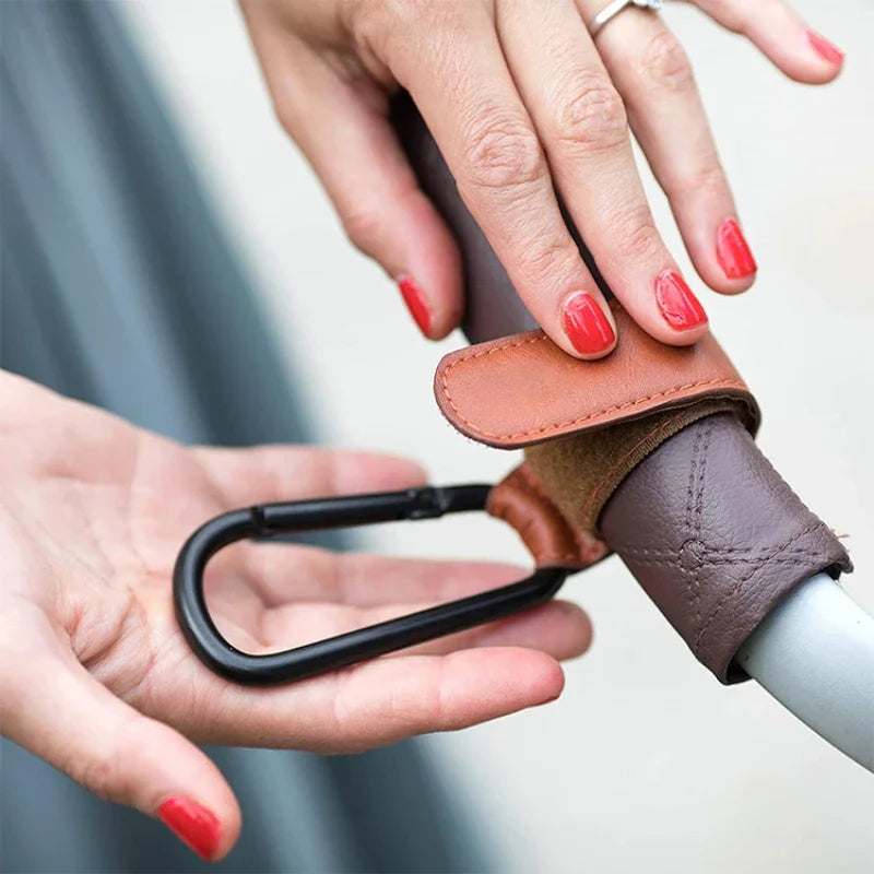 360 Degree 2pcs PU Leather Baby Bag Stroller Hook Pram Cart Organizer Rotatable Hook High-quality Crochet Stroller Accessories Quake