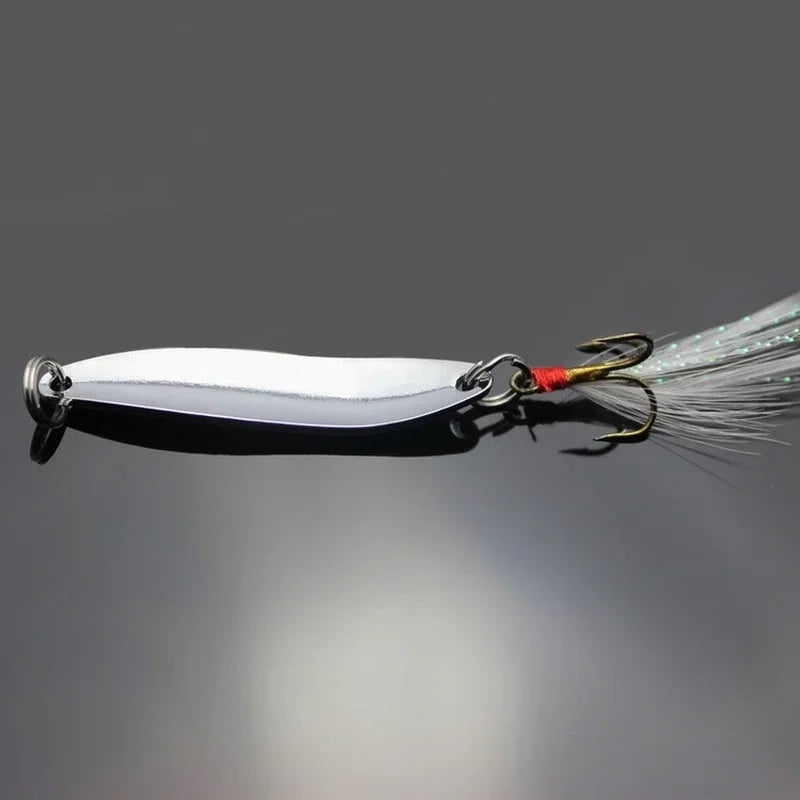 Topranc 5g 7g 10g 13g 18g 21g Metal Spinner Spoon Fishing Lure Hard Baits Sequins Noise Paillette with Feather Treble Hook Quake