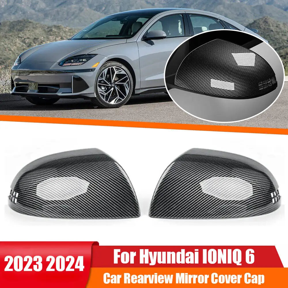For Hyundai IONIQ 6 2023 2024 Car Sticker Rearview Side Mirror Cover Wing Cap Exterior Door Rear View Case Trim Carbon Fiber ABS Quake Default Title