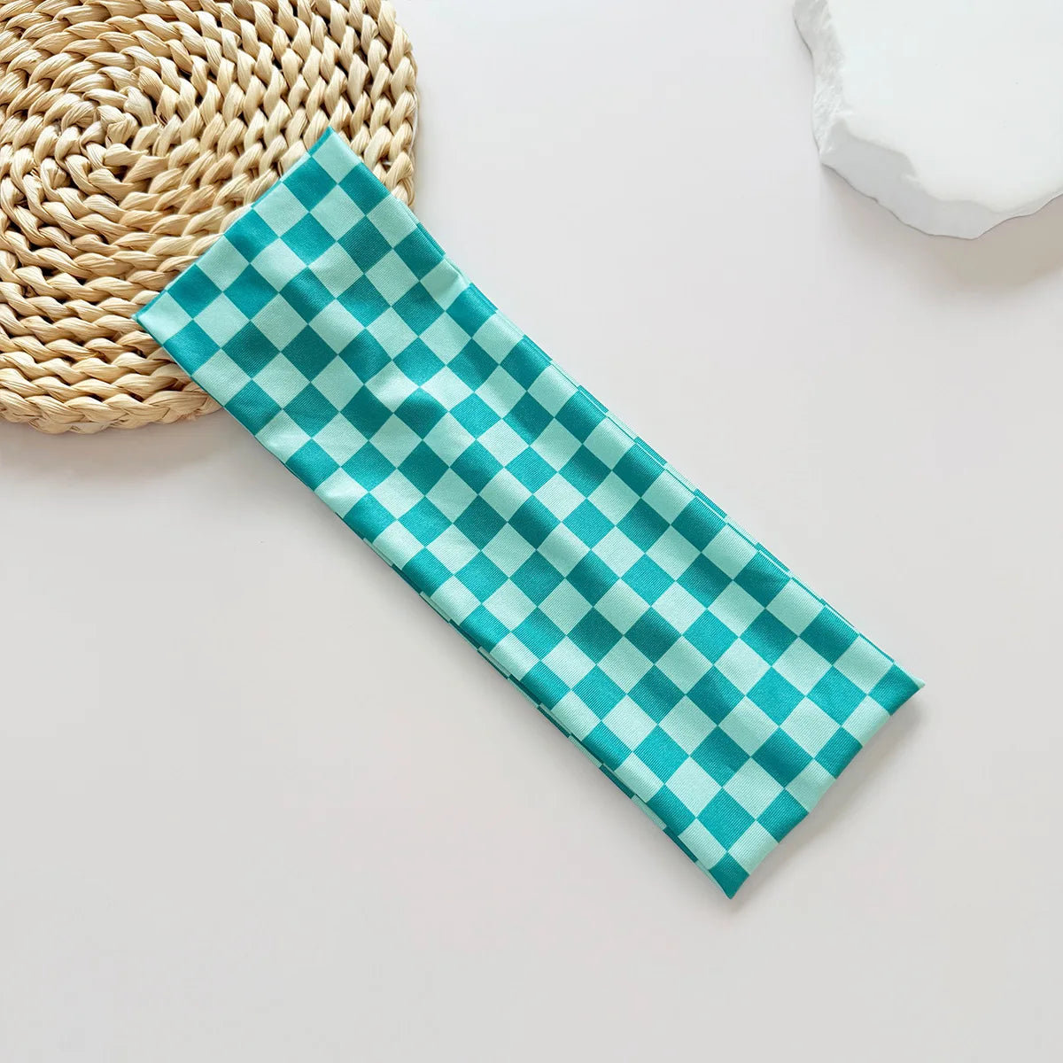 Chequered Headband Fashion Plaid Widened Elastic Headband Hair Styling Accessories for Sports Fitness Sweat-absorbing Hairband Quake blue green