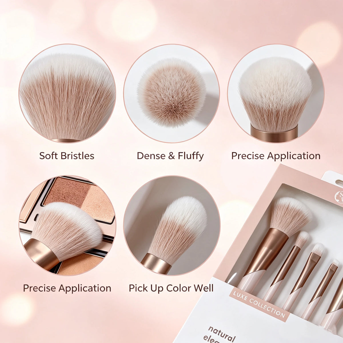 5-piece luxury makeup brush gift set: versatile and elegant beauty tools, an ideal gift for women Quake