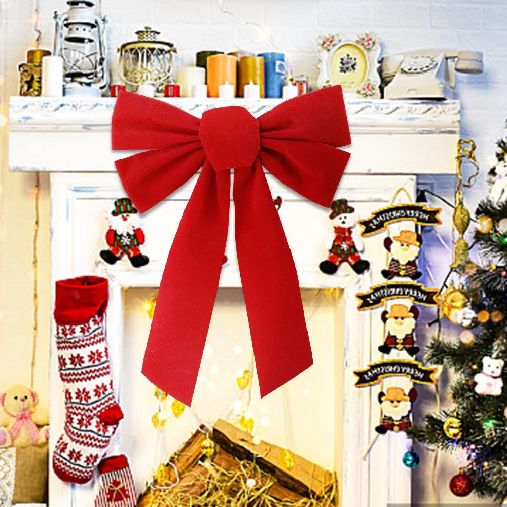 Large Christmas Bow Red Velvet Bow Christmas Tree Topper Decoration Wreath Bows for Door New Year Christmas Party Decoration Quake