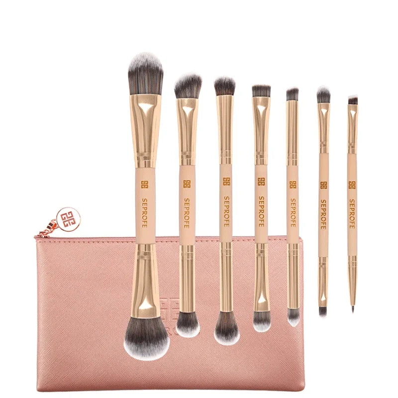7Pcs/Lot Makeup Brush Tube Double Head Eyeliner Eye Shadow Foundation Brushes With Zipper Bag Quake