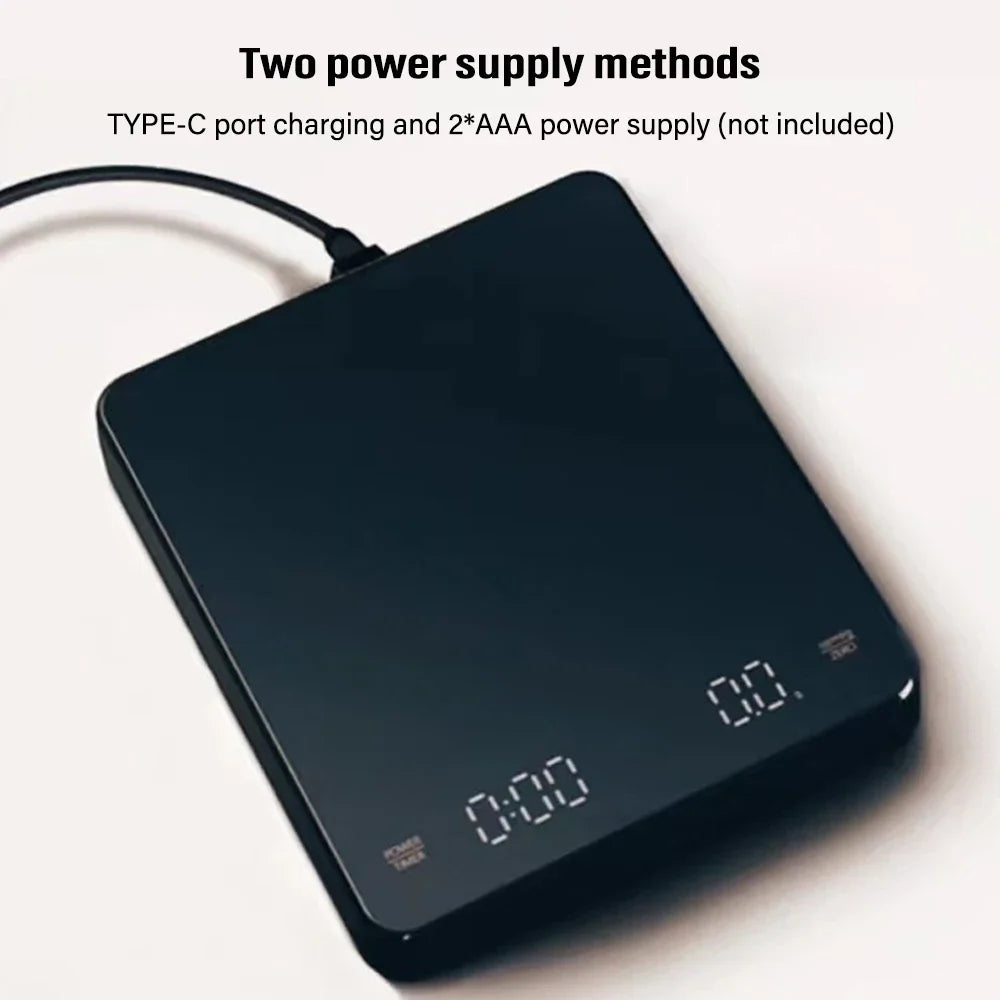 New 3kg/ 0.1g Digital Coffee Scale with Timer LED Screen Espresso USB Rechargeable High Accuracy Measuring Kitchen Scale Quake