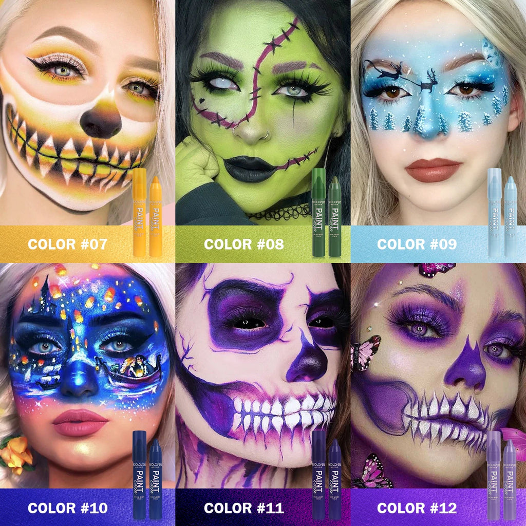 12 Pcs Colored Face Makeup Crayon Pen, Suitable for All Art Forms and Creativity High Rendering, Available on Face and Body Quake