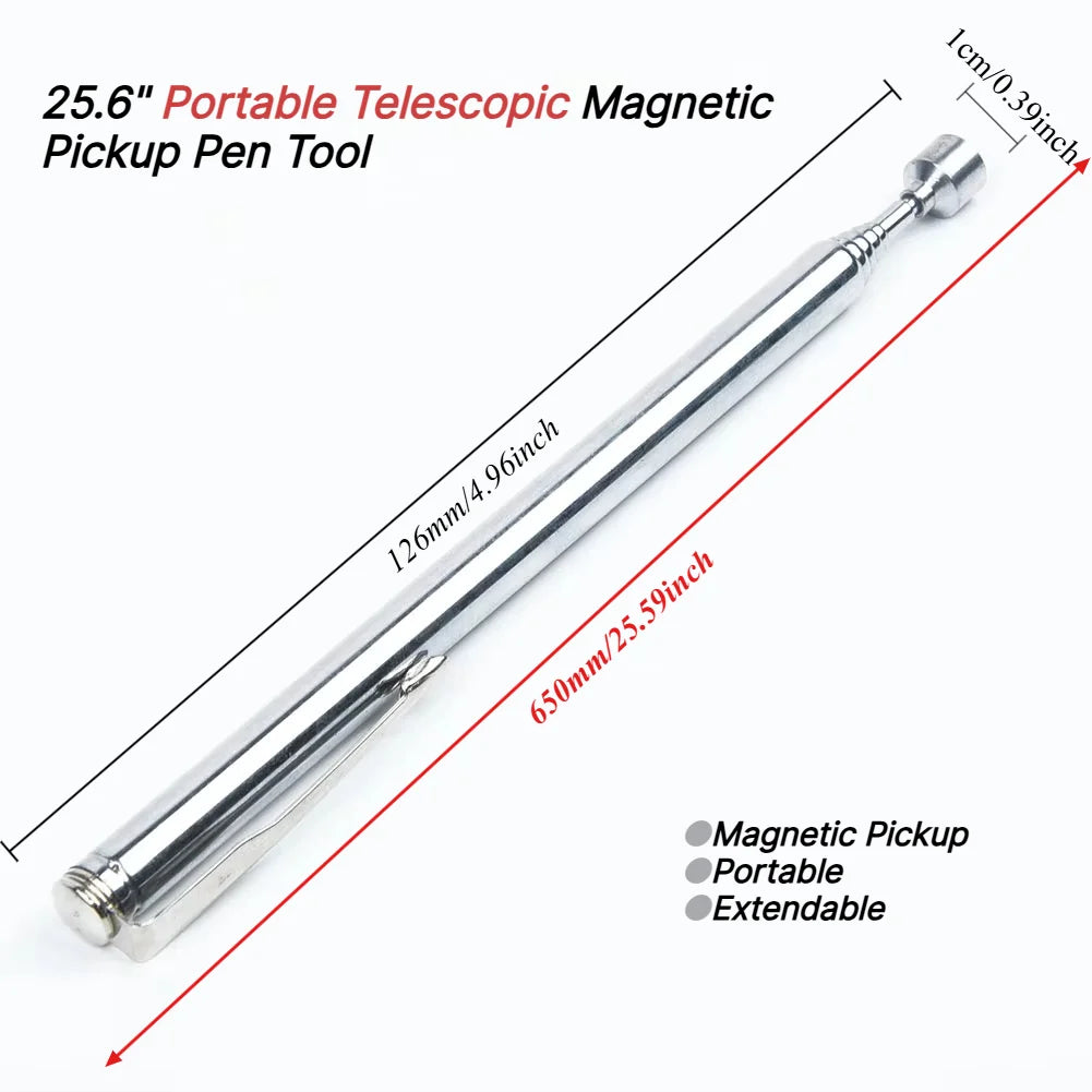 25.6" Portable Telescopic Magnetic Pickup Pen Tool for Car Repair & Maintenance - Extendable Magnet Retrieval Device Quake
