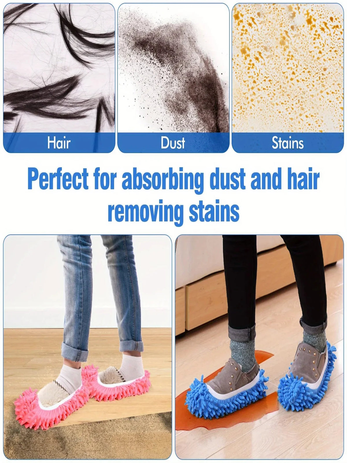 2Pcs Mop Slippers Soft Washable and Reusable Microfiber Foot Socks Suitable for Cleaning Dust in Bathrooms Kitchens and Bedrooms Quake
