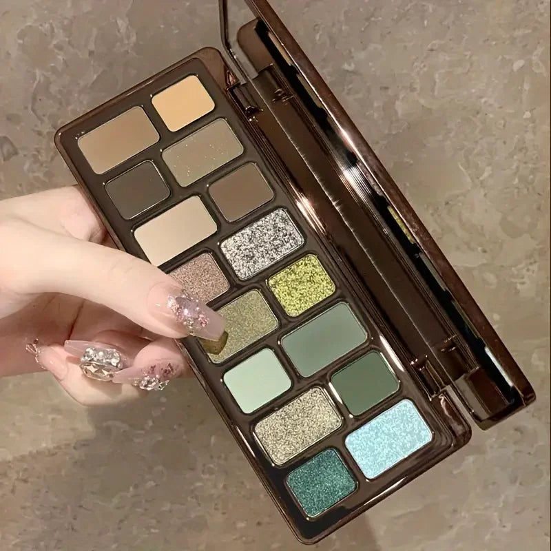 16 Color Eyeshadow Palette Matte Shimmer and Sparkle Effects Highlight Multi-Purpose Makeup Palette Smoky Eyes Premium Cosmetics Quake