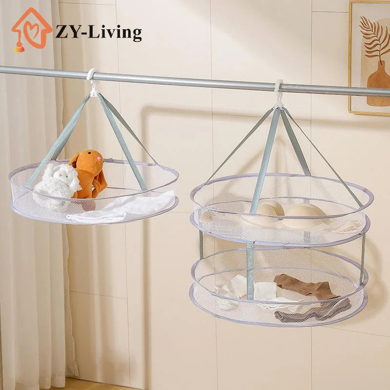 1/2 Layer Home Foldable Mesh Clothes Basket Clothes Net Sweater Anti Deformation Flat Clothes Basket Socks Underwear Tool Quake