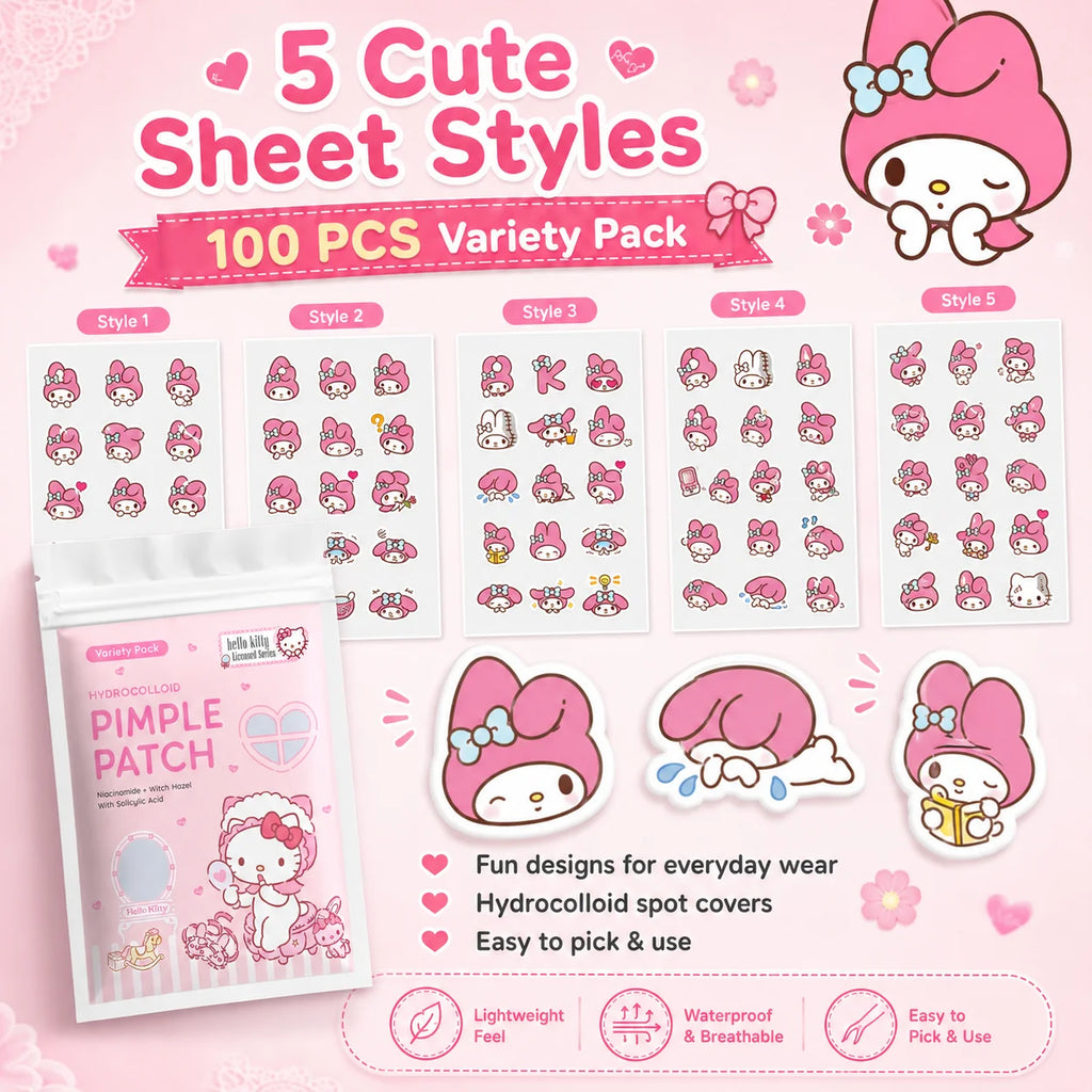 100PCS hello kitty Acne patches, facial acne patches, hydrogel acne removal patches, concealer Quake