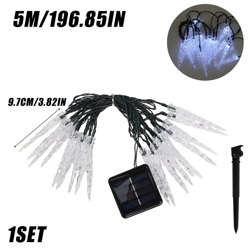 Solar Powered Icicle Light String Christmas Simulation LED Icicle Light Xmas Tree Ornament New Year Home Party Decorative Light Quake White 5m 20LED